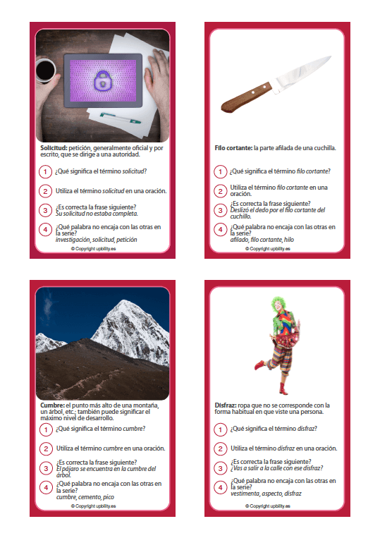 TARJETAS ILUSTRADAS DE REFUERZO DE VOCABULARIO | 12-13 años - Upbility ES
