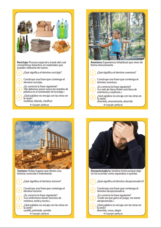 TARJETAS ILUSTRADAS DE REFUERZO DE VOCABULARIO (Nivel 2) para estimular el aprendizaje de palabras - Upbility ES