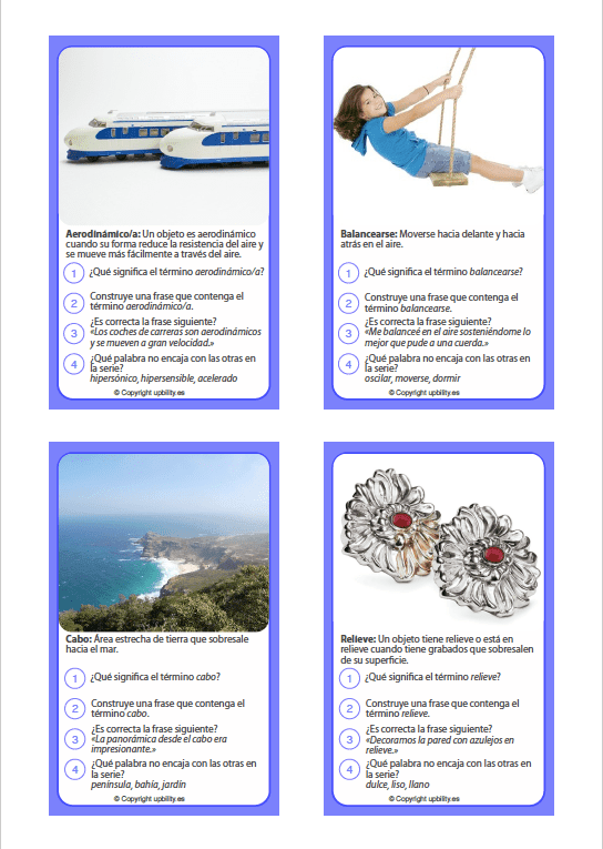 TARJETAS ILUSTRADAS DE REFUERZO DE VOCABULARIO (Nivel 3) para estimular el aprendizaje de palabras - Upbility ES