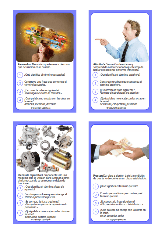 TARJETAS ILUSTRADAS DE REFUERZO DE VOCABULARIO (Nivel 3) para estimular el aprendizaje de palabras - Upbility ES