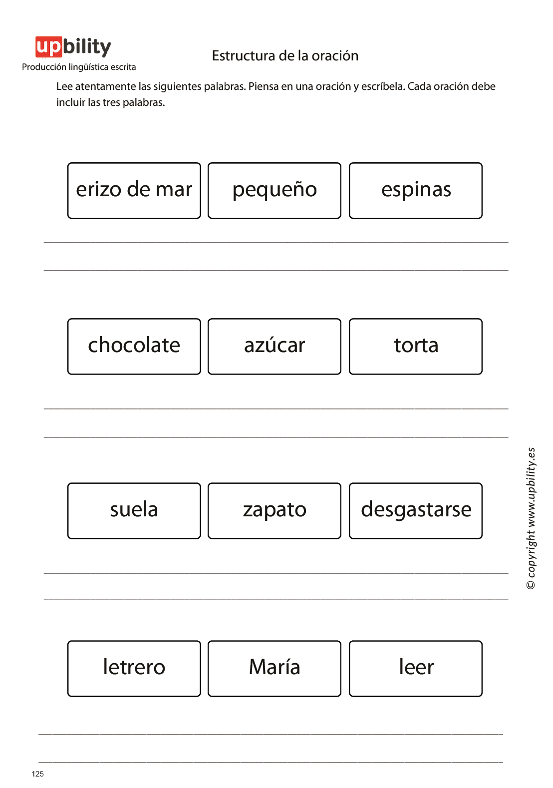 Producción lingüística escrita: estructura de la oración