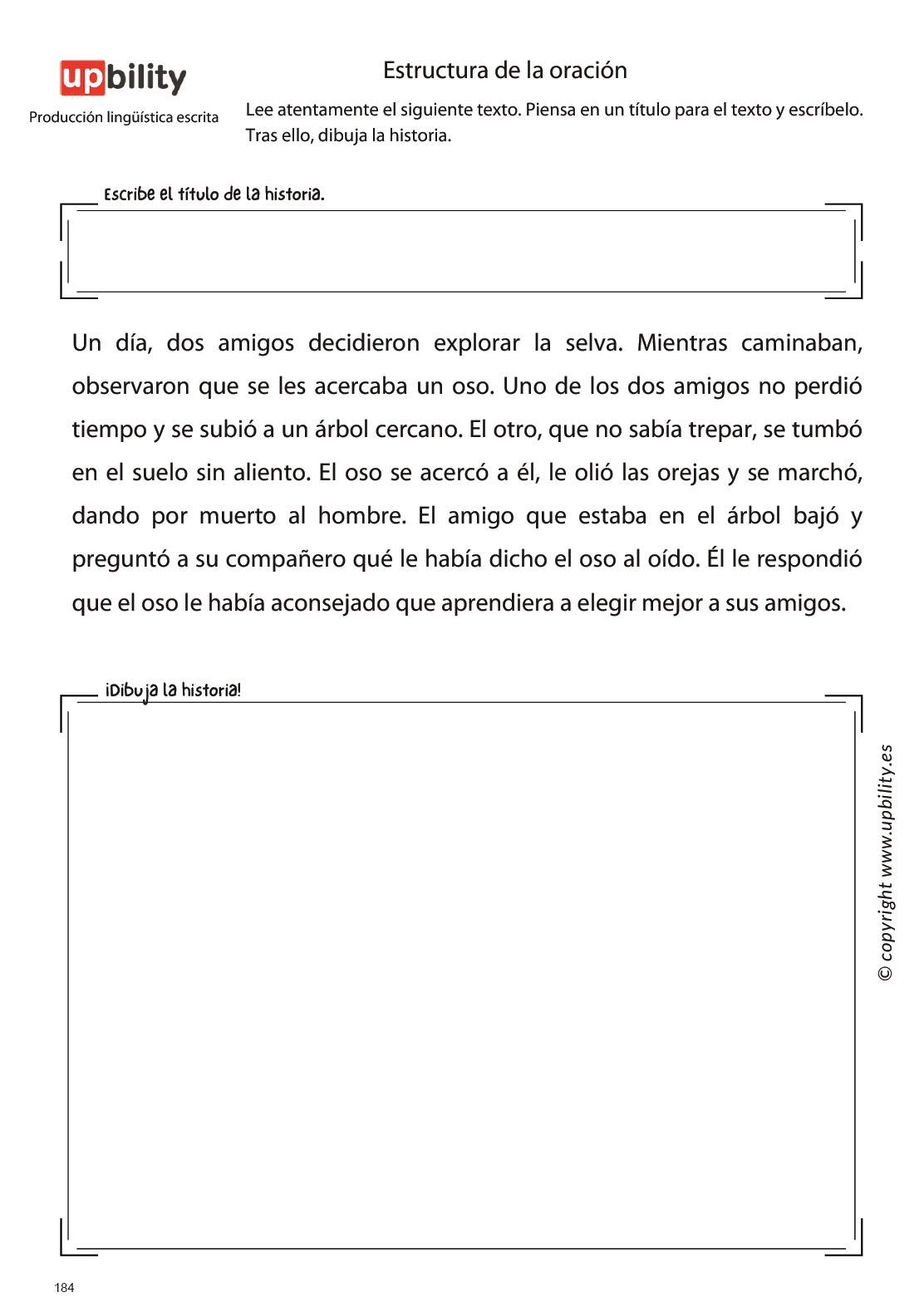 Producción lingüística escrita: estructura de la oración