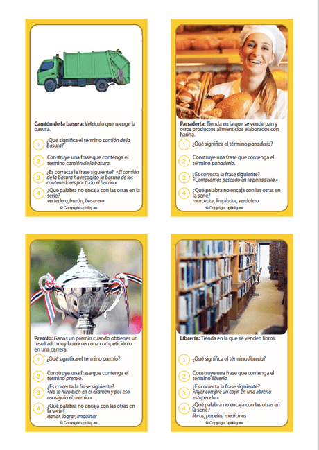 TARJETAS ILUSTRADAS DE REFUERZO DE VOCABULARIO (Nivel 2) para estimular el aprendizaje de palabras - Upbility ES