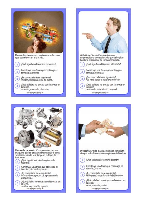 TARJETAS ILUSTRADAS DE REFUERZO DE VOCABULARIO (Nivel 3) para estimular el aprendizaje de palabras - Upbility ES